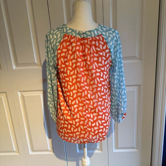 Boden Sylvie Womens Blouse Sz 6 Orange Light Blue Brushstroke Lined Blouse Top - Picture 2 of 9